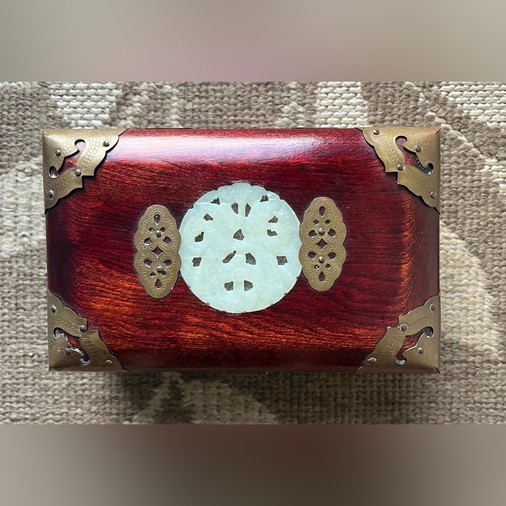 Elegant Wooden Jewelry Box with Jade Inlay